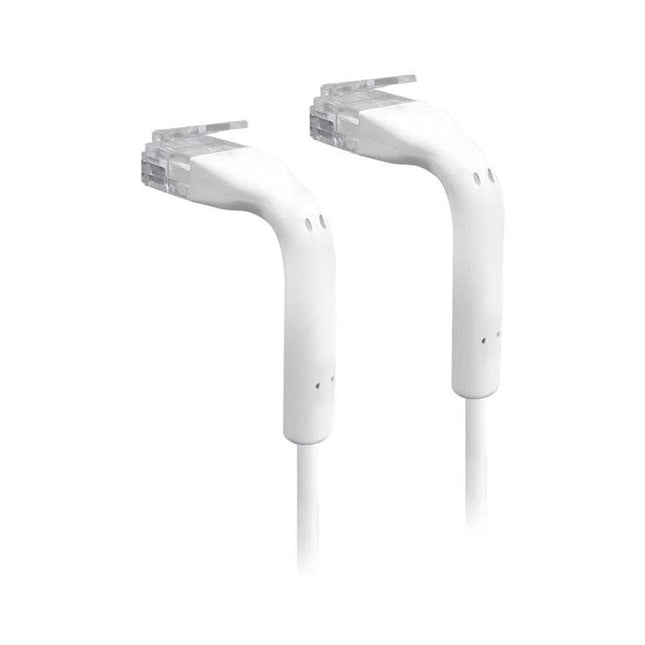 Ubiquiti UniFi 2-2m white ultra-thin Cat6 RJ45 patch cable with 90-degree bendable boots.