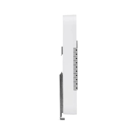 Rear profile view of the Ubiquiti UniFi UA-Hub-Door snapped onto a standard DIN rail mount plate for tidy network enclosure installation.