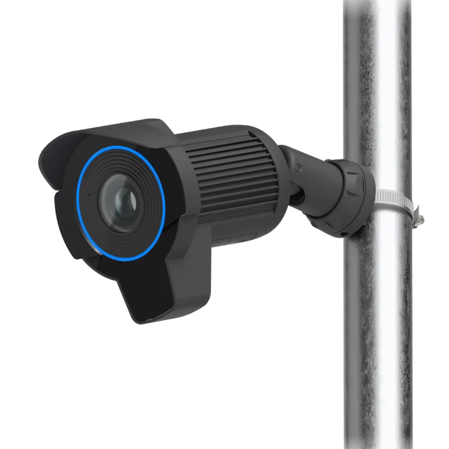 UniFi AI LPR ANPR camera pole-mounted at a gate to capture vehicle licence plates on entry and exit