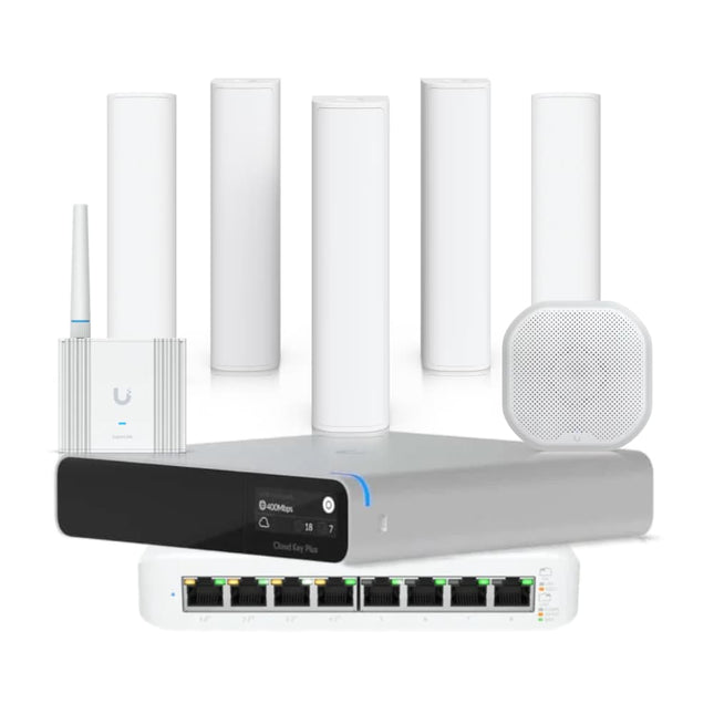 UniFi Protect five-sensor starter kit with SuperLink Gateway, PoE siren, CloudKey+ SSD and Lite 8 PoE switch