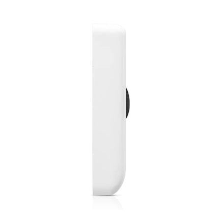 Close-up of the UniFi G4 Doorbell showing the main ring button and the built-in programmable welcome message display screen