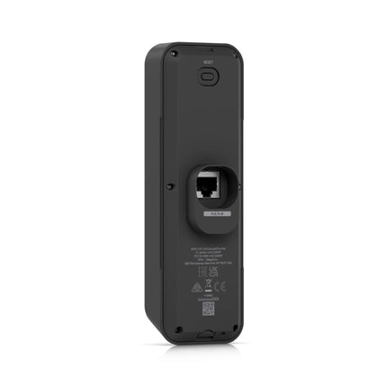 Close-up of the secondary 8MP package detection camera on the bottom of the black UniFi G4 Doorbell Pro PoE