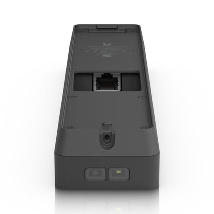 Detailed view of the UniFi G6 Pro Entry intercom showing the upper ultra-clear 12MP main sensor alongside the integrated secondary 8MP downward-facing package delivery camera.