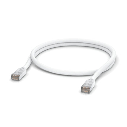 Ubiquiti UniFi 1-meter outdoor all-weather Cat5e RJ45 ethernet patch cable in white.