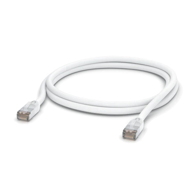 Ubiquiti UniFi 2-meter outdoor all-weather Cat5e RJ45 ethernet patch cable in white.