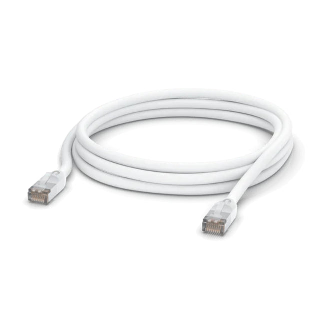 Ubiquiti UniFi 3-meter outdoor all-weather Cat5e RJ45 ethernet patch cable in white.