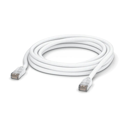 Ubiquiti UniFi 5-meter outdoor all-weather Cat5e RJ45 ethernet patch cable in white.