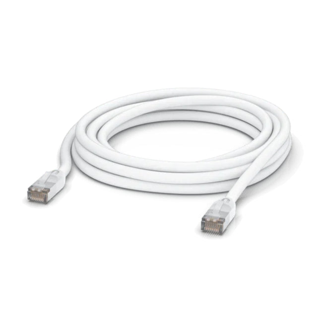 Ubiquiti UniFi 5-meter outdoor all-weather Cat5e RJ45 ethernet patch cable in white.