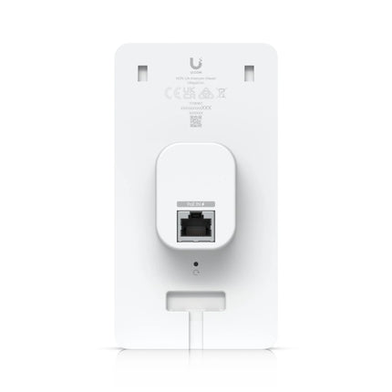 Top and bottom detail view of the UniFi Intercom Viewer highlighting the integrated microphone and two-way audio speaker layout for visitor screening.