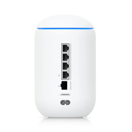 UniFi Dream Router 7 UDR7 rear ports — 10G SFP+ WAN, 4x 2.5 GbE with PoE output, microSD NVR storage