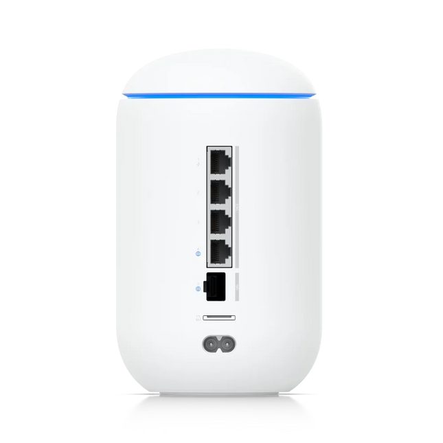 UniFi Dream Router 7 UDR7 rear ports — 10G SFP+ WAN, 4x 2.5 GbE with PoE output, microSD NVR storage