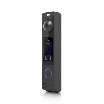 Close-up of the bright 3-inch portrait capacitive multi-touch display on the UniFi G6 Pro Entry smart intercom used for visitor interactions, PIN code access, and custom greetings.