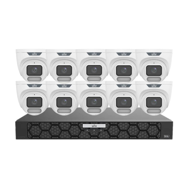 Uniview 6MP OwlView ColorHunter CCTV kit with 10 white turret cameras and 16-channel PoE AI NVR