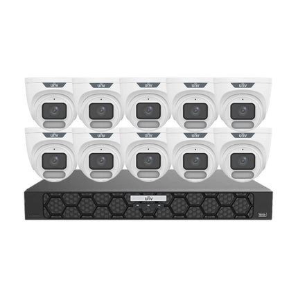 Uniview 8MP OwlView ColorHunter CCTV kit with 10 white turret cameras and 16-channel PoE AI NVR