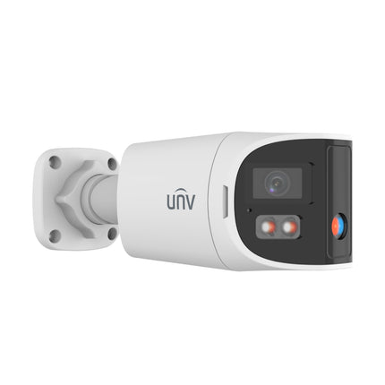 Wall mounted Uniview 8MP dual-light binocular splicing camera installed for perimeter wide-area commercial security.