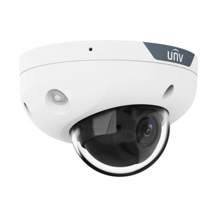 Uniview IPC318SB-ADF28KMC-DL-I1 8MP ColorHunter dome camera displaying active deterrence flashing light and dual-illuminator optics.