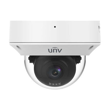Close-up of the 2.7-13.5mm motorized zoom lens, IR LEDs, and warm white light on the Uniview IPC3236SB-ADZKM-DL-I1.