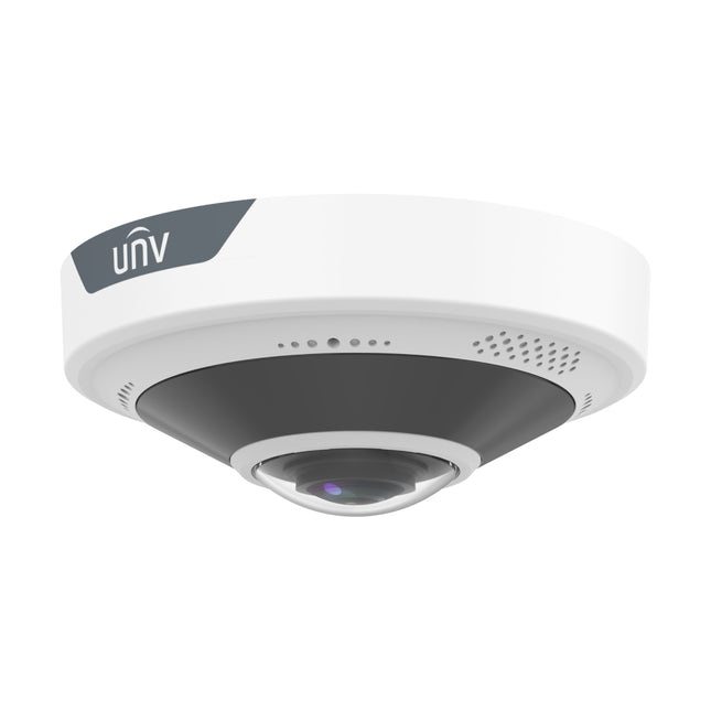 Uniview IPC816SB-ADF16KMC-I1 6MP Fisheye Dome Network Camera front view showing 360-degree panoramic ultra-wide optical lens housing.