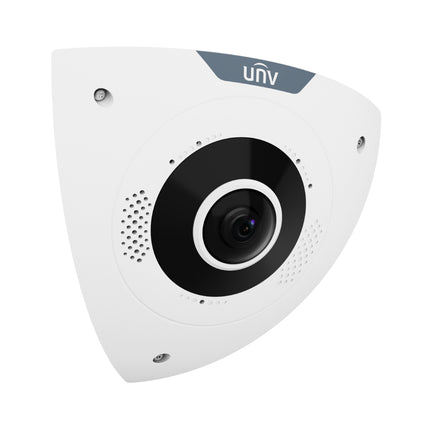 Flush corner-mounted Uniview 6MP network security camera monitoring secure holding cell interior.
