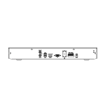 Uniview UNV NVR502-16E-IM-G rear panel showing dual gigabit, HDMI 4K, VGA and USB ports