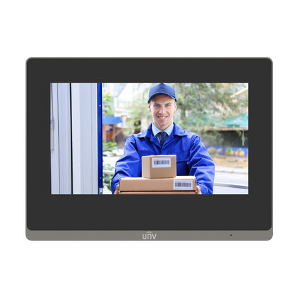 Uniview OEI-372S-H-W indoor video intercom monitor with touchscreen display in white.