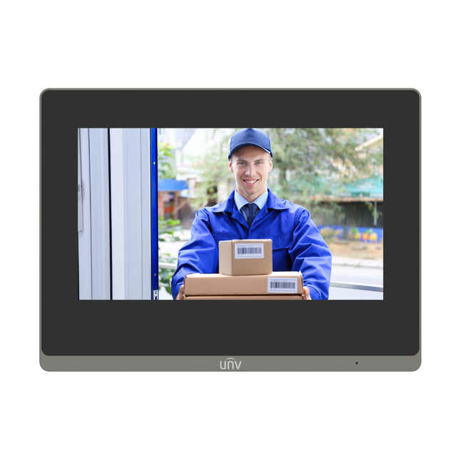 Uniview OEI-372S-H-W indoor video intercom monitor with touchscreen display in white.