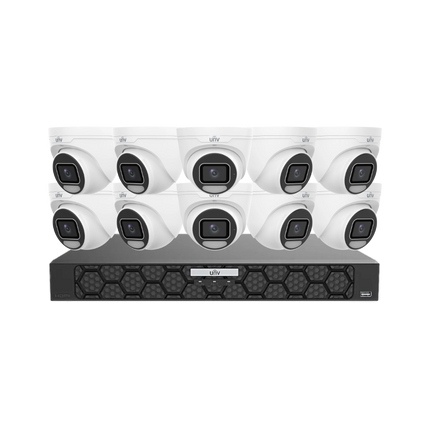 Uniview UNV CCTV kit with 10× 8MP OwlView Plus turret cameras and 16-channel AI PoE NVR