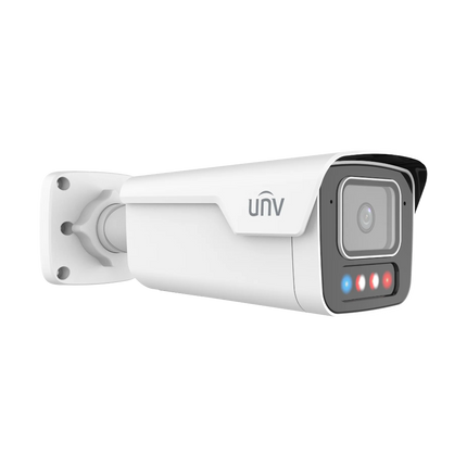 Uniview UNV IPC2B18SE-ADF28KMC-WP-I1 dual-light bullet camera showing warm light and IR at night