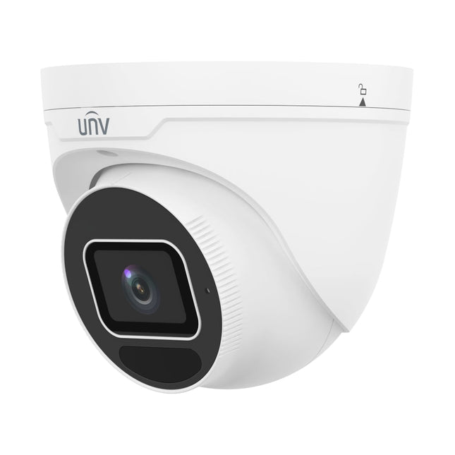 Side profile showing 2.7–13.5 mm motorized varifocal lens and mic