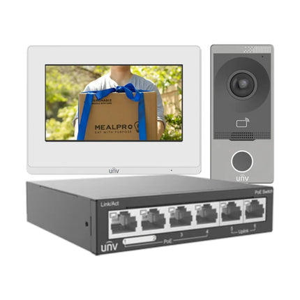 Front view of Uniview UNV KIT/201S/372S/NSW2020 complete video intercom kit