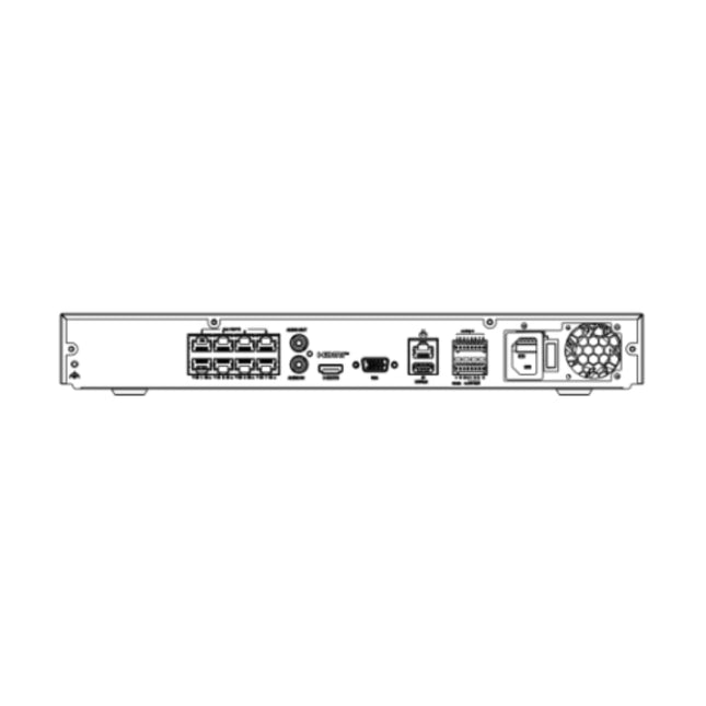 Rear view of Uniview UNV NVR502-16B-P16-IQ showing 16 PoE ports, HDMI, VGA, USB and network interfaces