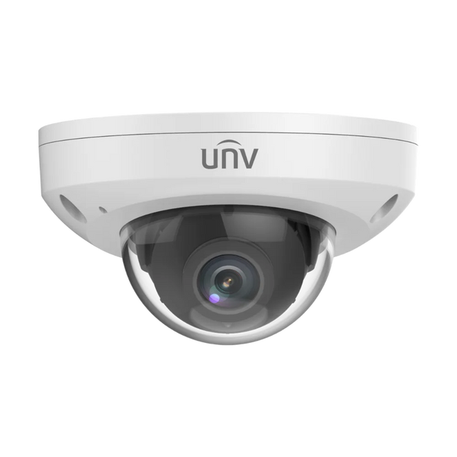 UNV 4MP LightHunter IR Fixed Dome Camera (IPC314SB-ADF28K-I0) with IK10 vandal resistance and built-in mic.