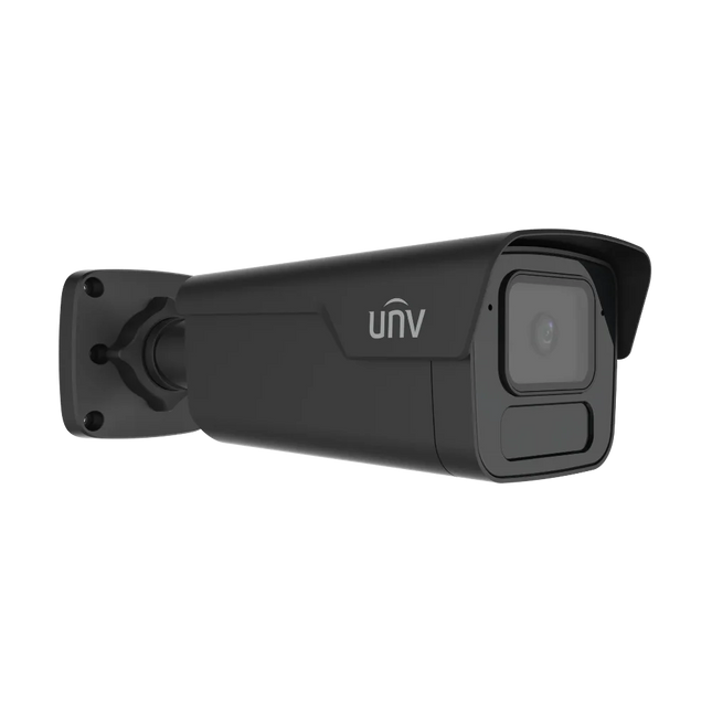 UNV 6MP LightHunter IR Fixed Bullet Camera in Black (IPC2B16SS-ADF28K-I1-BK) featuring 130dB True WDR and IP67 rating.
