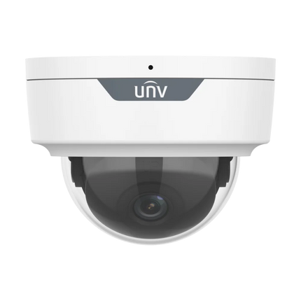 UNV 8MP 4K LightHunter IR Fixed Dome Camera in White (IPC328SS-ADF28K-I1) featuring 40m IR and IK10 vandal resistance.