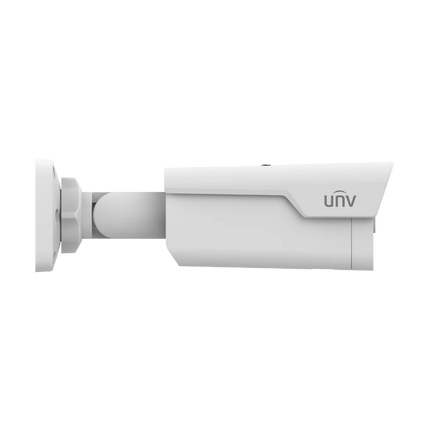 UNV 4K 8MP bullet camera showing long-range perimeter surveillance capabilities with Smart Intrusion Prevention (SIP) technology.