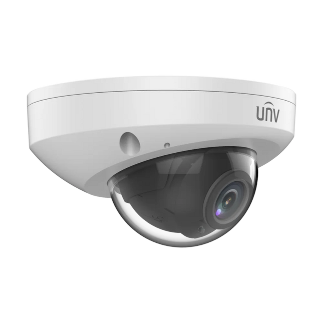 Low-profile installation of the UNV 4MP dome camera showing its discrete design for indoor and outdoor security.