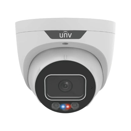 UNV 6MP White Fixed Eyeball Camera with Red and Blue Warning Lights and ColorHunter technology