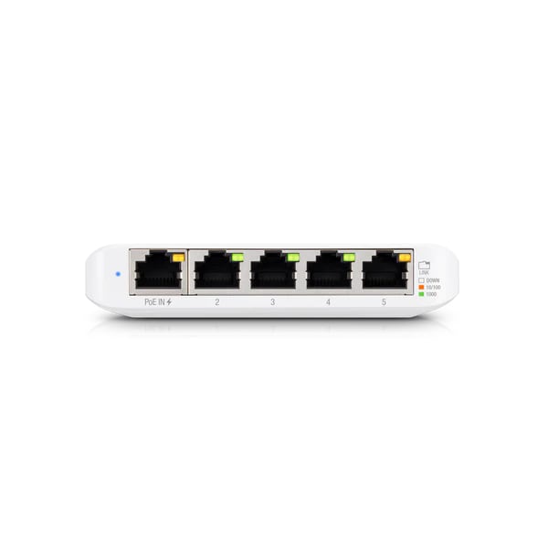 Ubiquiti USW Flex Mini - Managed, UniFi, Layer 2 Gigabit Switch, 5x GbE RJ45 Ports, Powerable Via PoE (802.3af) or USB Type - C 5V 1A - CCTV Guru