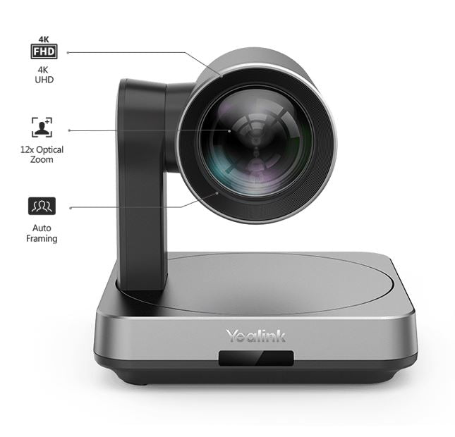 Yealink UVC84 Video Conference Camera for Medium and Large Room, True 4K Ultra HD Video, 12x optical and 3x digital zoom, 80° field of view - CCTV Guru