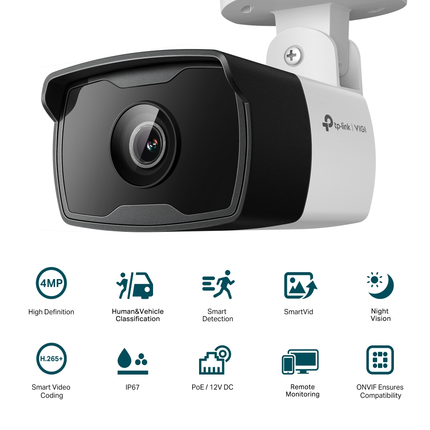 VIGI C340I 4MP outdoor bullet security camera with smart infrared night vision.