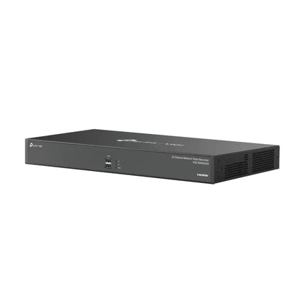 Side view of the TP-Link VIGI NVR1016H highlighting the single SATA interface accommodating up to a 10TB hard drive for continuous 24/7 recording.