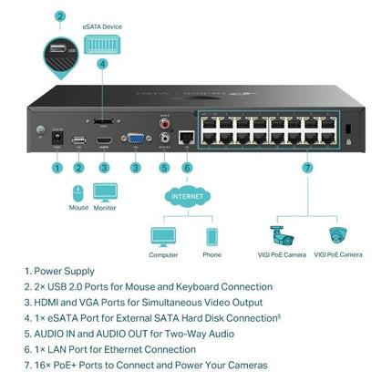 TP - Link VIGI 16 Channel PoE+ Network Video Recorder - VIGI NVR2016H - 16P - CCTV Guru