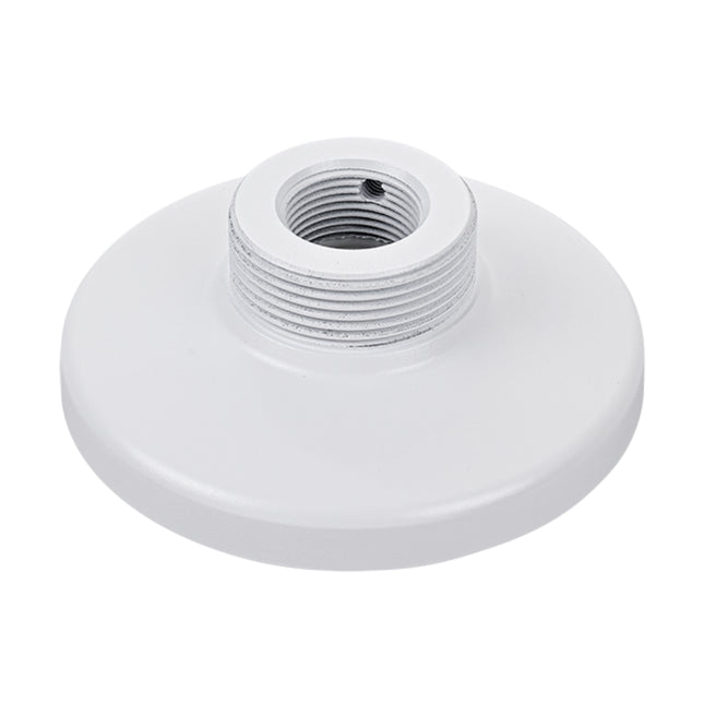 Vivotek AM-52E heavy-duty white mounting adapter bracket showing 1.5-inch NPT threading.