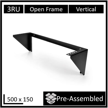 LDR Open Frame 3U Vertical Wall Mount Frame (500mm x 150mm) - Black Metal Construction - CCTV Guru