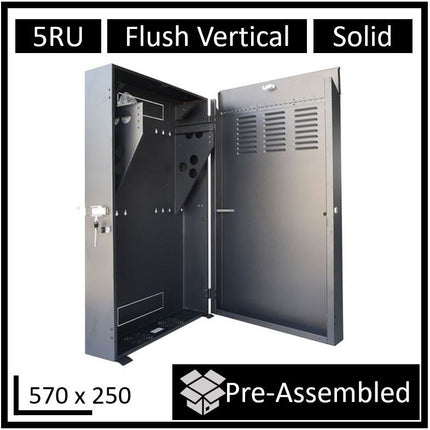 LDR Assembled 5U Flush Wall Mount Vertical Cabinet (570mm x 250mm) - Black Metal Construction - CCTV Guru