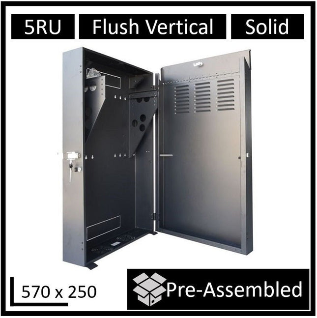 LDR Assembled 5U Flush Wall Mount Vertical Cabinet (570mm x 250mm) - Black Metal Construction - CCTV Guru