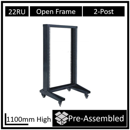LDR Flat Packed 22U 2 - Post Open Frame Rack, Black Metal Construction - CCTV Guru