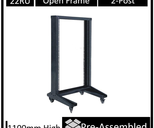 Half Rack 22u LDR Flat Packed 22U 2-Post Open Frame Rack, Black Metal Construction ...