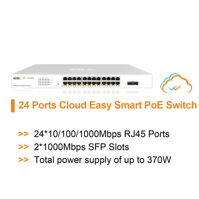 Wi - Tek 24 Ports Cloud Easy Smart PoE Switch - CCTV Guru