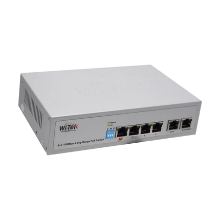 Wi - Tek 4FE+2FE uplink 250m Long Range PoE Switch with 4 PoE Port - CCTV Guru